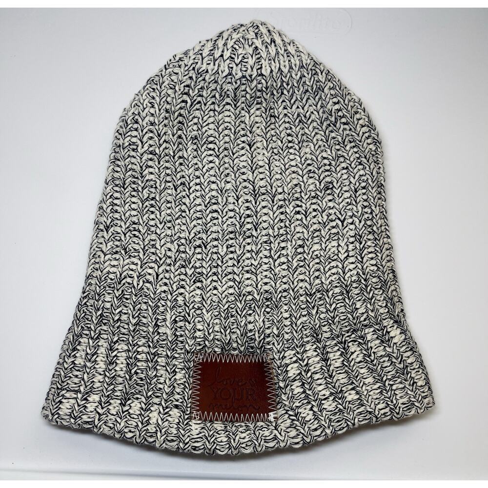 Love Your Melon Winter Beanie Chunky Knit Hat Unisex Oversize White Navy Speckle